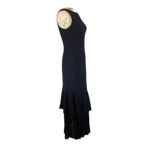 Davids bridal formal sleevless long navy beaded tiered dress with shawl size 4 - Picture 8 of 12